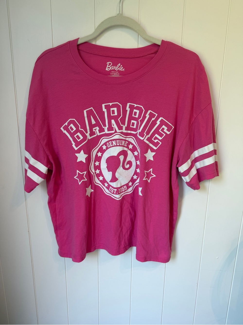 Pink Barbie Graphic Tee Size Large Collegiate Logo EST 1959 Cute Trendy